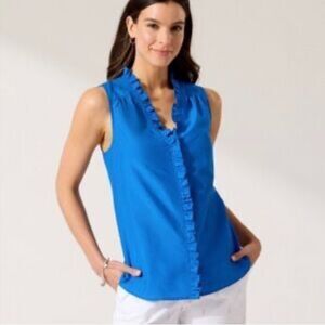 Tommy Bahama silk cotton blend top blue size medium